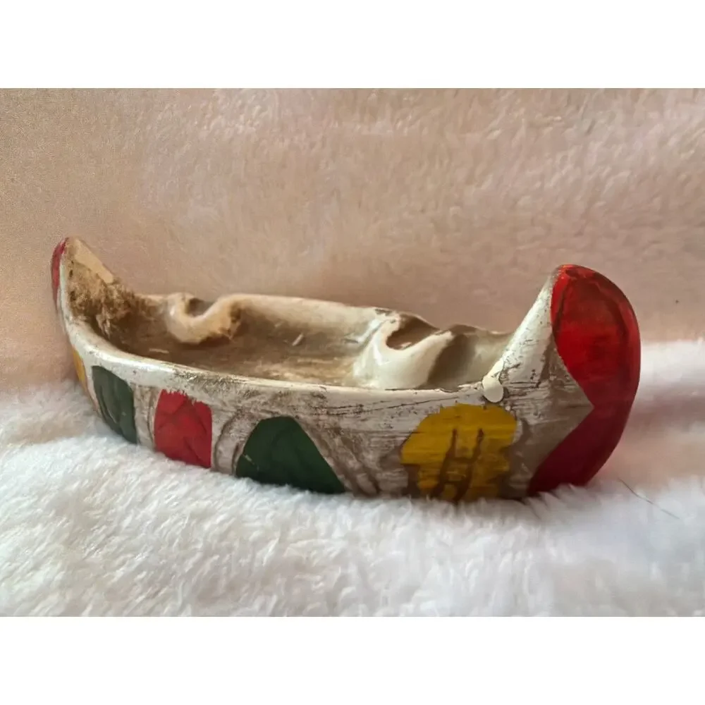 VTG Nanco Indian Canoe Ashtray Japan Hand Painted Mid Century Rustic Decor